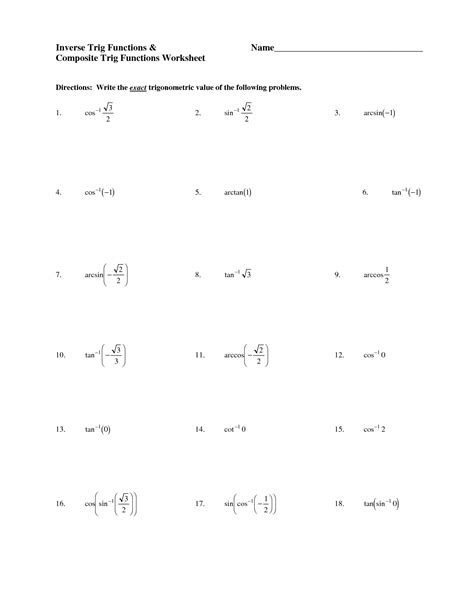 graphing inverse trig functions practice worksheet